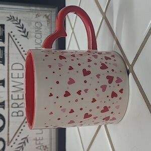 Heart Patterned Mug with Red Handle